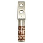 Tin-plated, 2 AWG long barrel copper compression lug with 1/4 inch studs and brown color code.