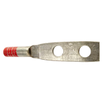 Side view of the 2-hole copper lug showing barrel length and straight tongue angle.