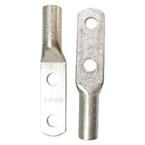 Pair of CL-2H series dual stud copper lugs showing front and back views for complete two-hole detail.