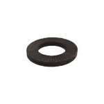 Front view of DIN 25201 phosphate black wedge lock washer showing external radial serrations and industrial black finish.