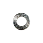 Top view of DIN 6795 French type grounding washer showing radial contact teeth and zinc finish.
