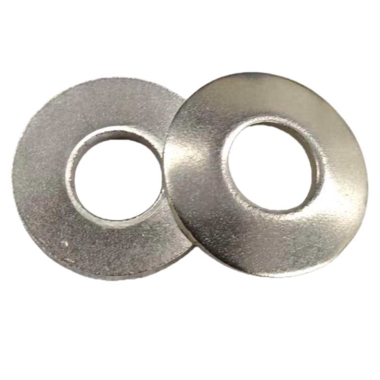 Professional stacked view of multiple stainless steel DIN 6796 washers for industrial supply.