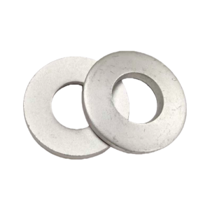 Stacked view of multiple Dacromet coated DIN 6796 washers for industrial supply.