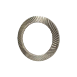Detailed back view of DIN 9250 washer, showing symmetrical serrated surface for double-sided mechanical locking.
