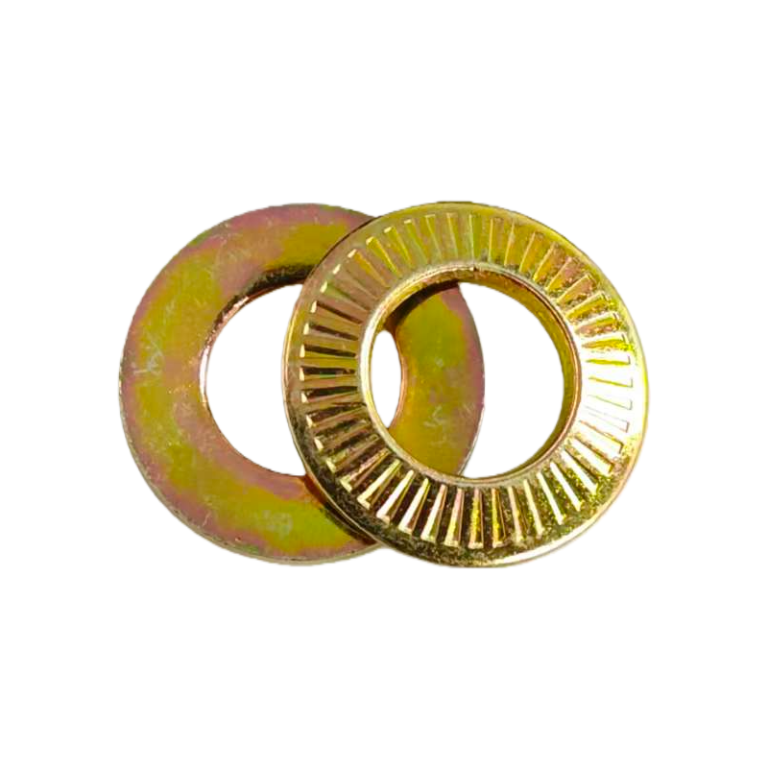Professional bulk view of yellow zinc plated NFE 25-511 washers for industrial supply.