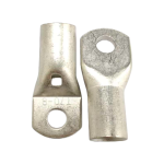 T Series copper tube terminal crimped onto 2/0 AWG wire, displaying secure barrel fit and tin finish.