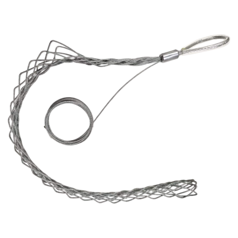 Full view of the Type SK wrap-around cable grip showing the semi-open soft mesh and single side dragging eyelet.