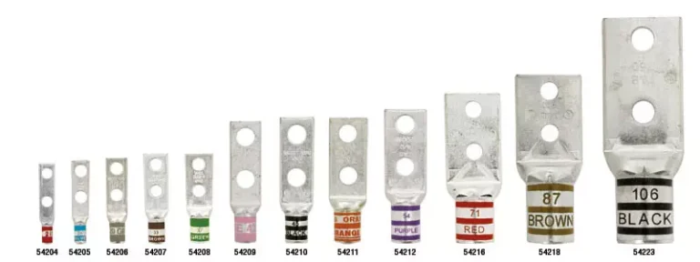 Professional assortment of Xluig color-coded copper compression lugs (Yellow, Red, Blue) for error-free industrial wiring.