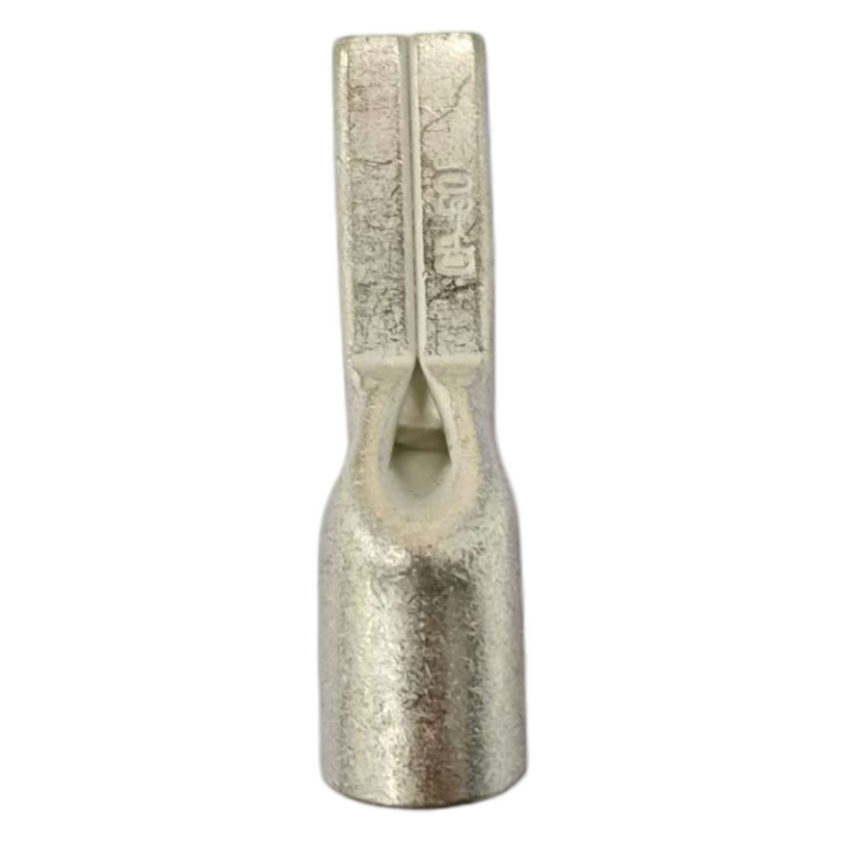 Front view of a CP series heavy-duty copper terminal, highlighting the smooth tin-plated surface and the clear Xluig brand/specification stamp.