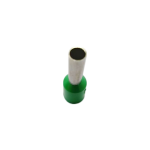 Side profile of a 16mm2 green ferrule highlighting the seamless T2 copper barrel and tin plating.