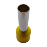 Side profile of a 6mm2 yellow ferrule showing the seamless tin-plated copper pin and nylon sleeve.