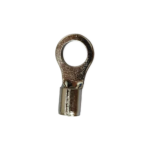 Front view of a bare copper ring tongue terminal highlighting the precise stud hole and high-quality tin plating.