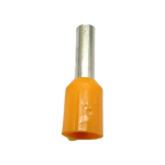 Front view of a high-conductivity orange E-series insulated terminal connector with tin-plated copper barrel.