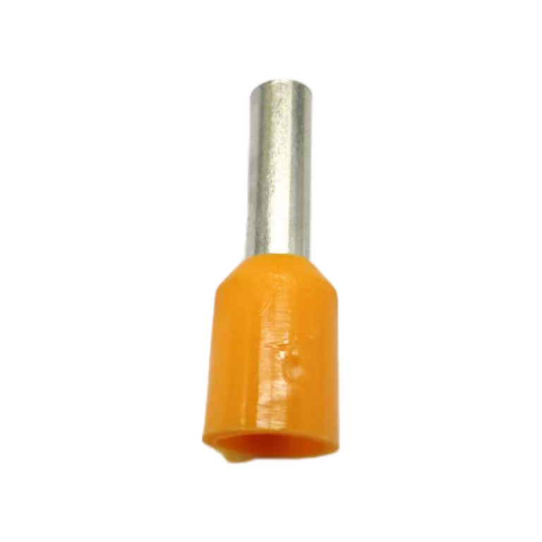 Front view of a high-conductivity orange E-series insulated terminal connector with tin-plated copper barrel.