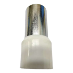 Front view of a white insulated cord end terminal highlighting the high-quality nylon sleeve and T2 copper barrel.