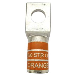 Side view of Xluig 3/0 STR CU orange color coded compression lug, showing UL certification.