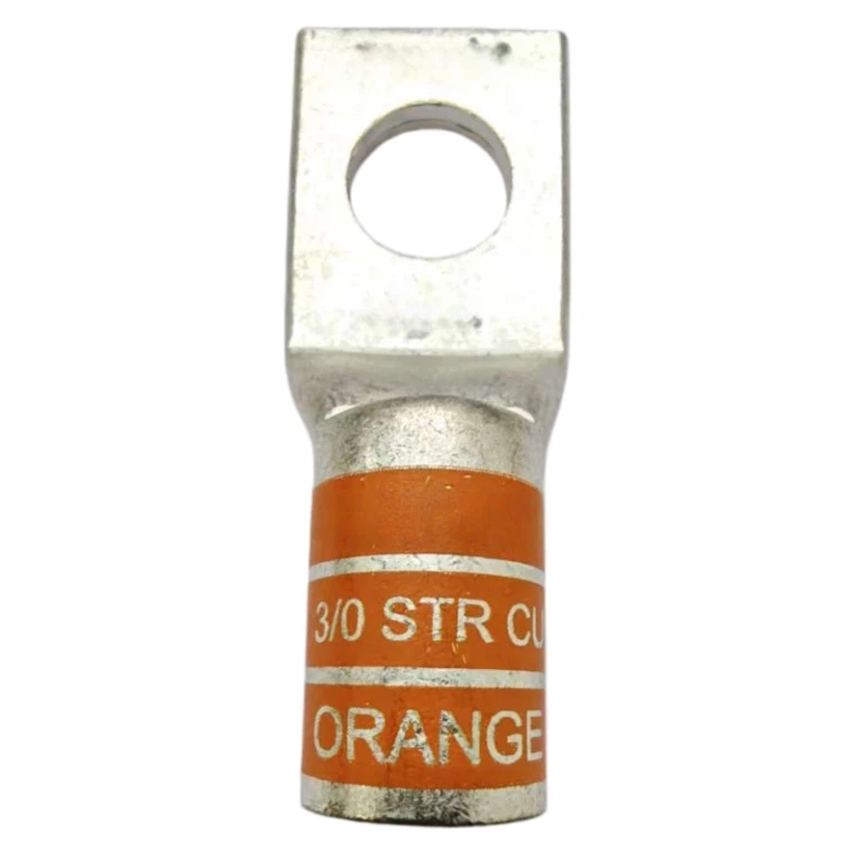 Side view of Xluig 3/0 STR CU orange color coded compression lug, showing UL certification.