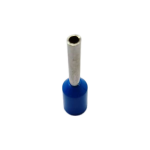 Side profile of a blue Xluig bootlace ferrule highlighting the tin-plated copper pin.