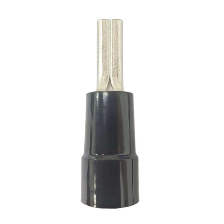 Front view of a 3/0 AWG KS95-20BK black nylon insulated pin terminal.