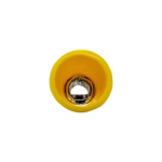 Close-up internal view of the funnel entry on a yellow insulated pin terminal for easy wire insertion.