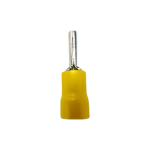 Front perspective of a yellow PTV 5.5 series insulated pin terminal showing the blade design.