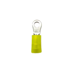 Front view of a yellow RNY 5.5-4 ring terminal specifically for M4 or #8 stud sizes.