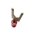 Internal detail of the funnel entry design for stray wire management in red Nylon terminals.