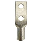Top perspective of the two-hole 3/8 inch stud configuration with 1 inch spacing on a 2/0 AWG terminal.