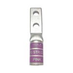 Front perspective view of XLUIG 1/0 AWG pink color-coded copper lug with two 1/4 inch holes