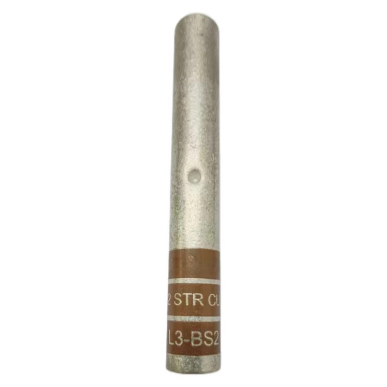 Perspective view of the XLUIG #2 AWG copper butt splice connector with brown color coding.