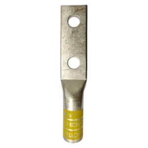 Front perspective view of XLUIG 250 MCM yellow color-coded two-hole copper compression lug.