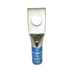 Front view of XLUIG 6 AWG blue color-coded copper lug with 1/4 inch one-hole stud.