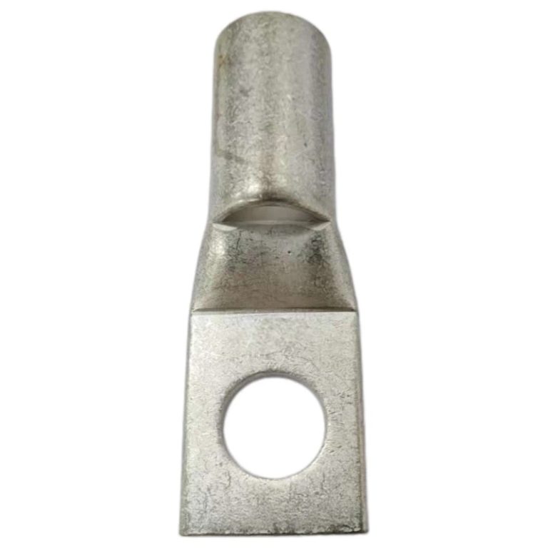 Side profile of a heavy-duty tinned copper terminal showing the thickness of the 1/2 inch stud tongue.